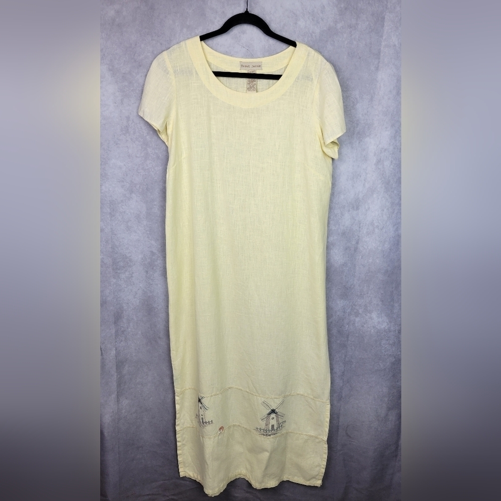 Vintage Sweet Jessie Yellow Linen Blend‎ Maxi Dress Size XL Windmill Kite